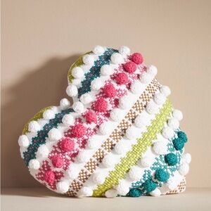 NWT Anthropologie Valentine Heart Pillow w/multi! Pink, Green, and Blue Accents